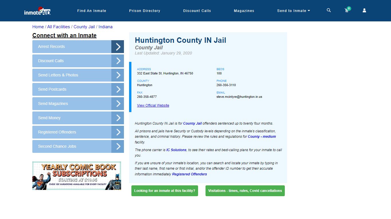 Huntington County IN Jail - Inmate Locator - Huntington, IN